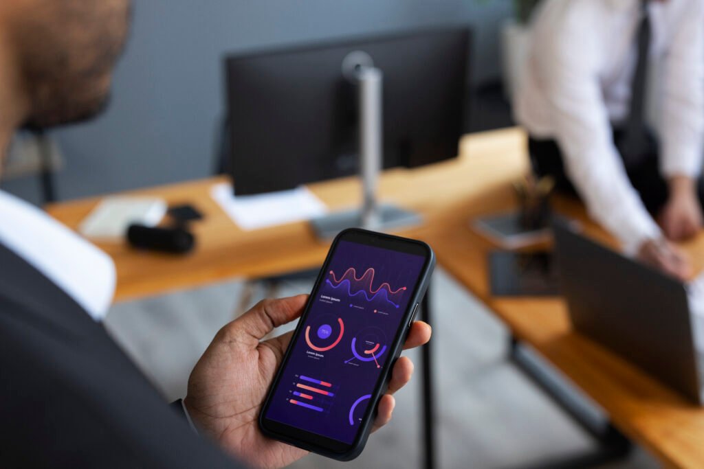 business person looking finance graphs business person looking finance graphs